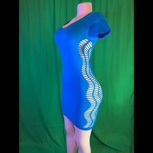 Body-con blue dress with cut design down the side